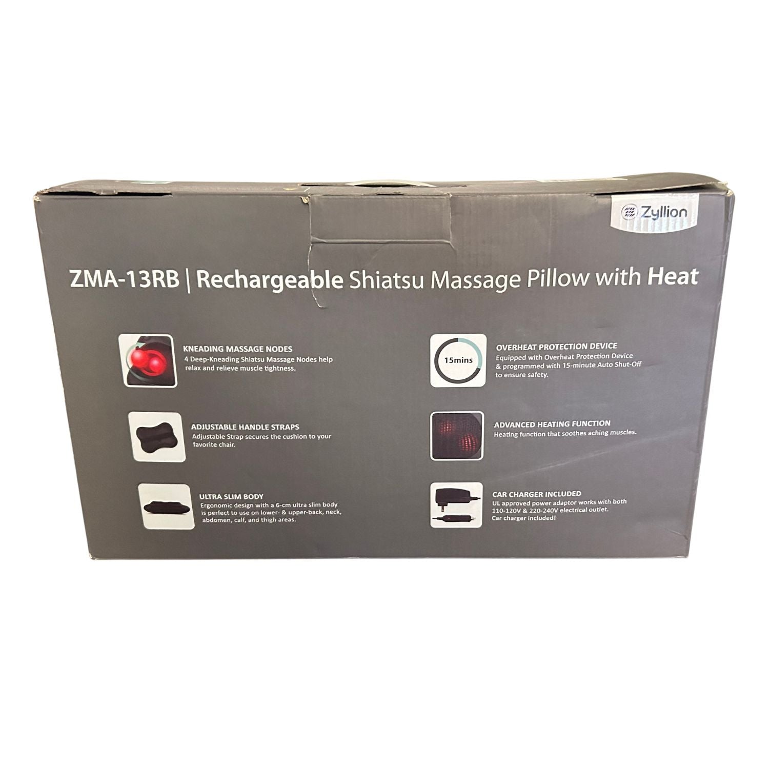 Zyllion Rechargeable Shiatsu Massage Pillow with Heat