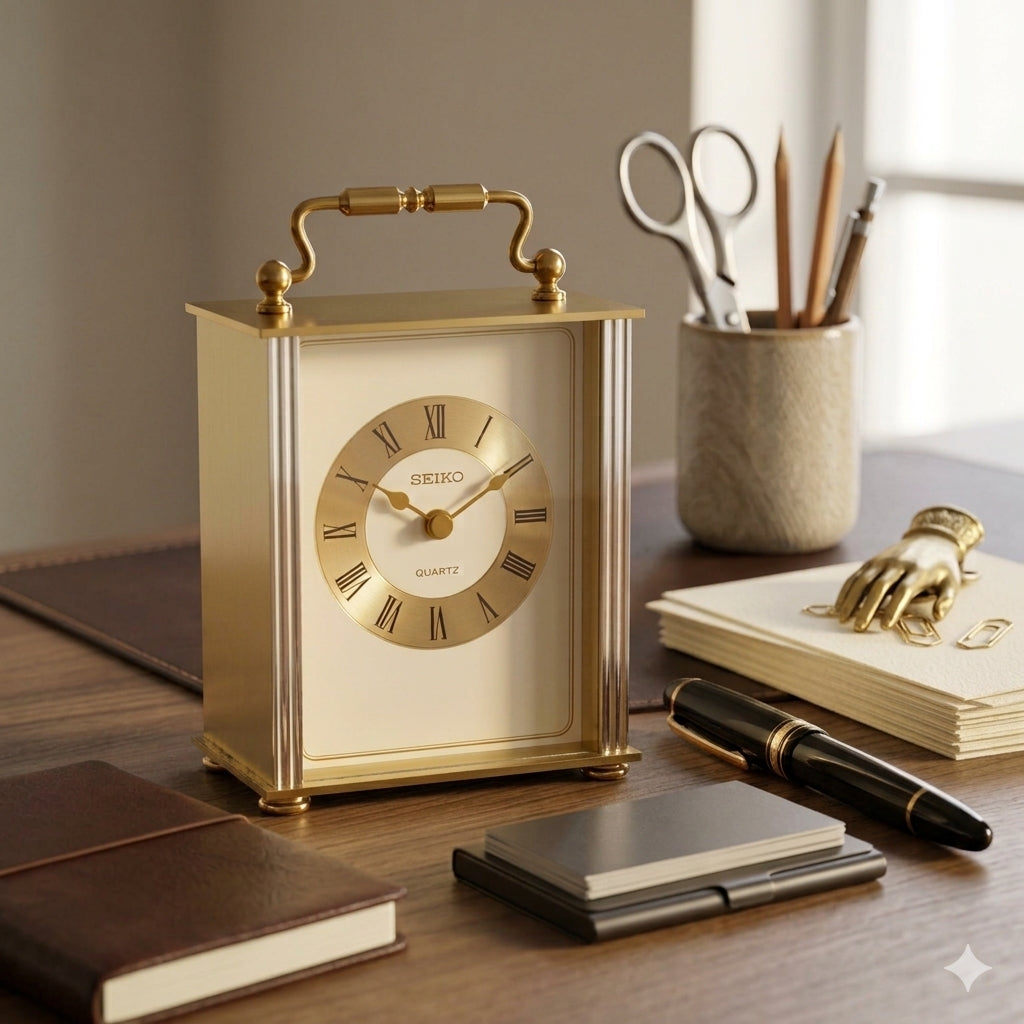 Vintage Seiko Quartz Brass Desk Clock